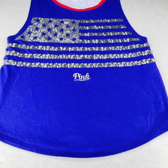 Victoria’s Secret Pink Sequin Flag Tank Top Patriotic Graphic Bling Y2K Small - Picture 2 of 9